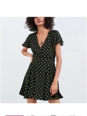 Zara Black Mini Dress with Lime Print